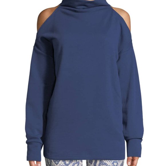Revolve Varley Keystone Cold Shoulder Funnel Neck Sweatshirt Cobalt Blue S - Picture 10 of 12